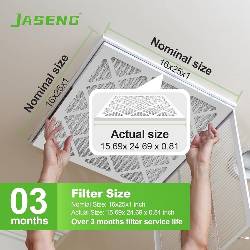JASENG Furnace Filters 16x25x1 MERV 8, MPR 600, 2 Pack Air Filter for HVAC/AC Furnace - Actual Size: 15.75"x24.75"x0.75" - Image 2